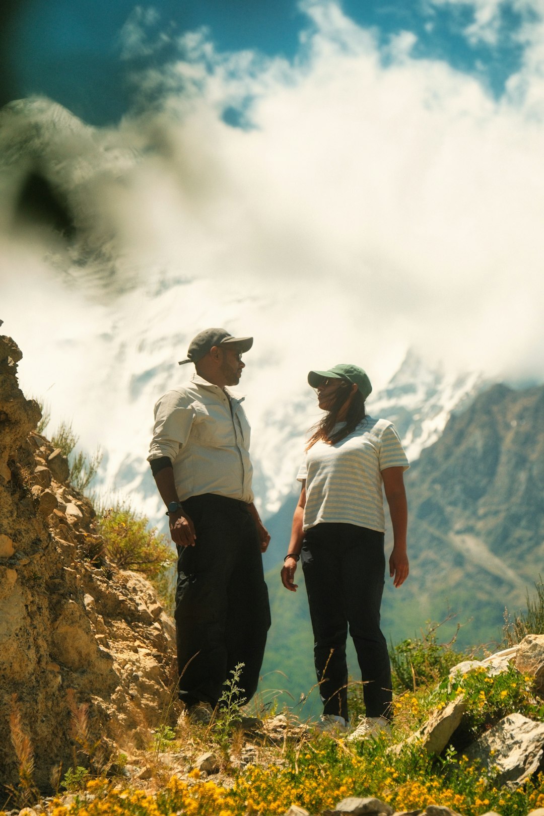 senior couple hiking mountains